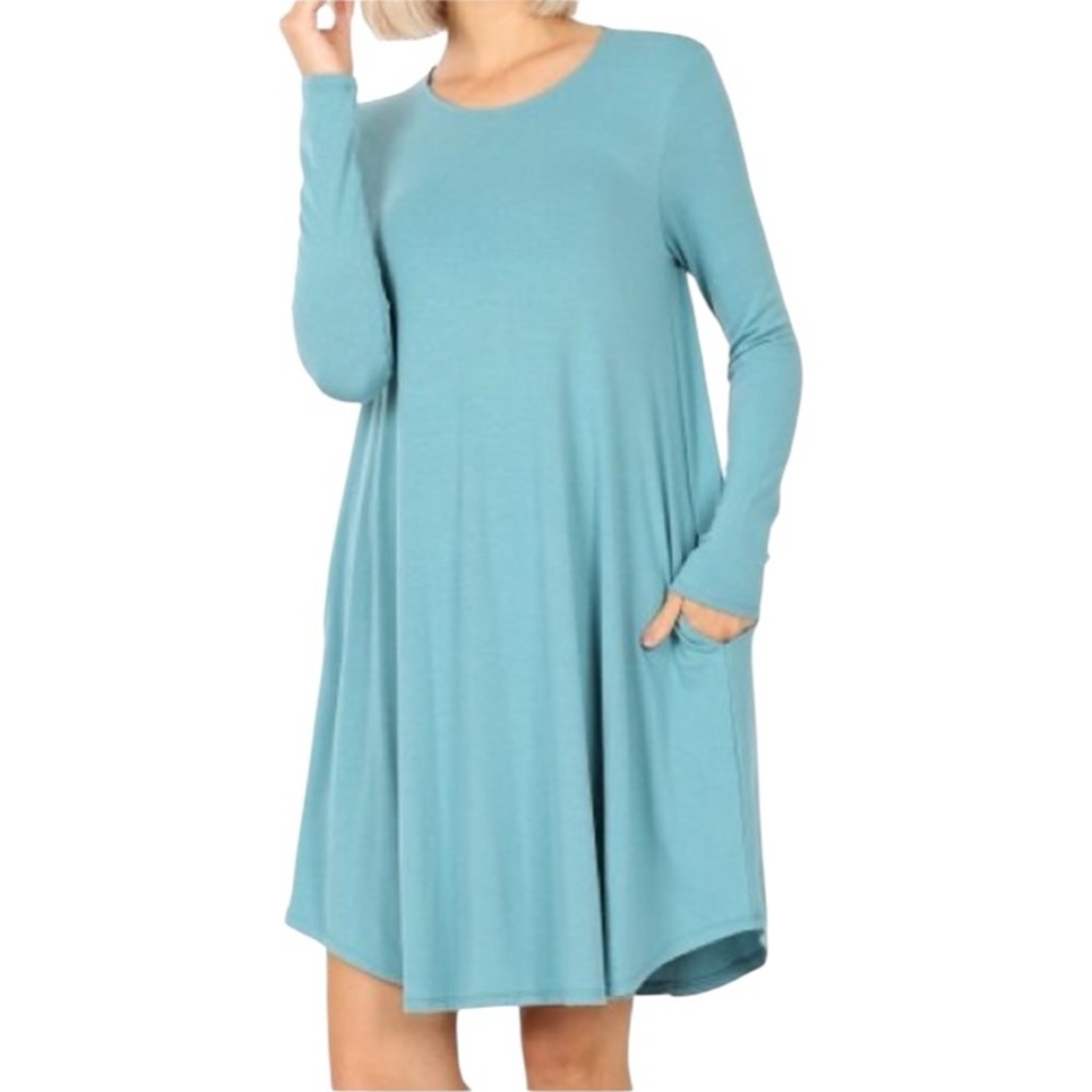 Zenana dress swing long sleeve, side pockets, soft stretchy NWT